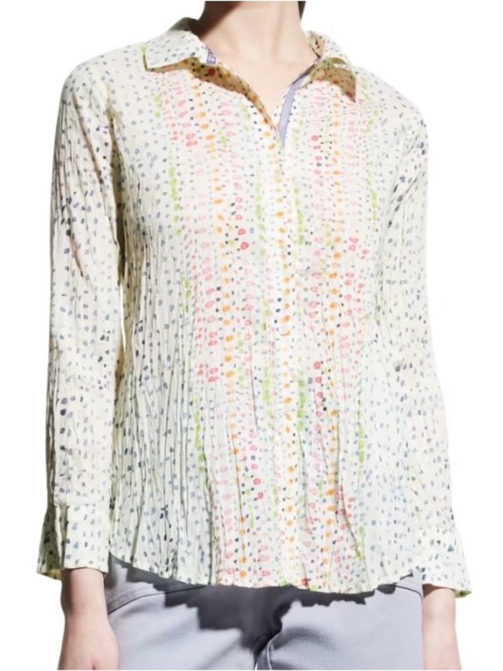 NIC+ZOE Dotty Long-Sleeve Button-Down Shirt with Multicolor Dot Print - Large